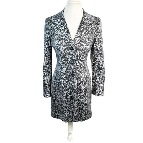 Vintage bebe Silver Metallic Leopard Animal Print Coat Lined Pockets USA Size 10 - Picture 1 of 10